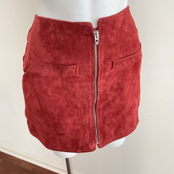 100% Suede Leather Fire Away Blank NYC Skirt Burgundy Full Zip 28 - Picture 10 of 10